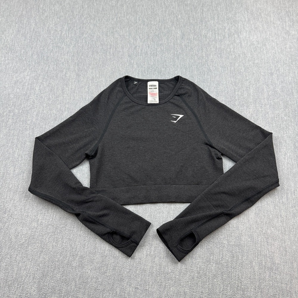 Gymshark Crop Top Womens Medium Gray Vital Seamless Long Sleeve Shirt Gym Yoga